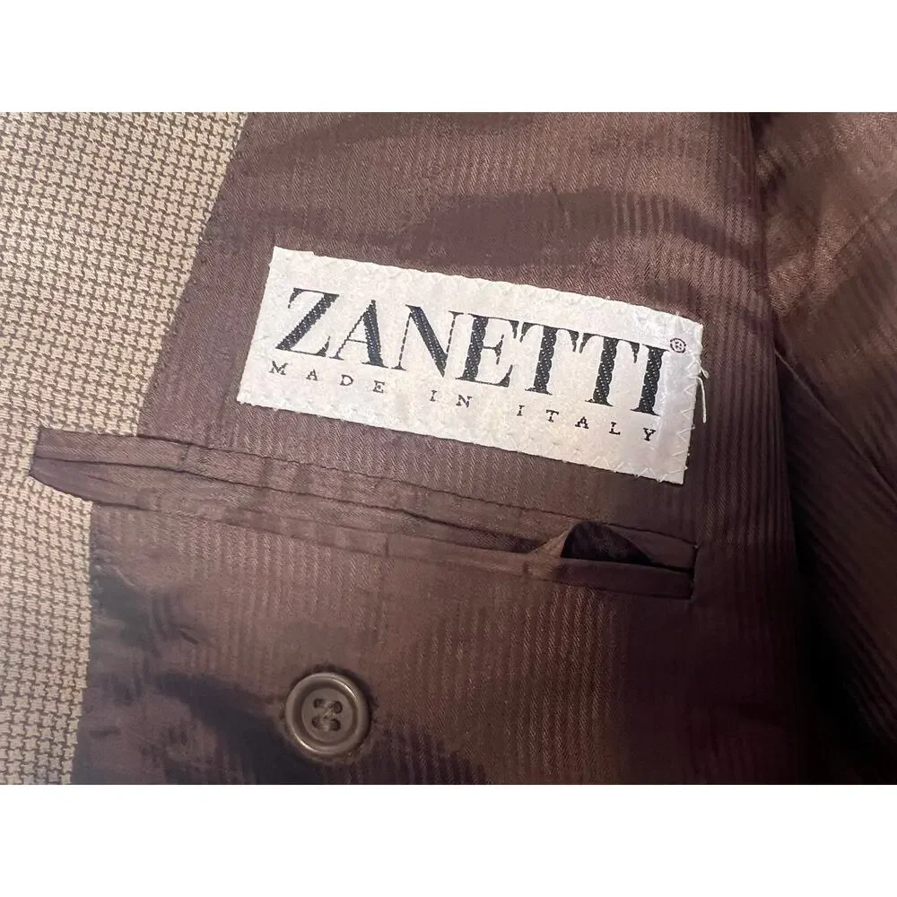 Zanetti Italian Blazer Merino Wool Vintage Mens Size 50‎ R Houndstooth Pattern
